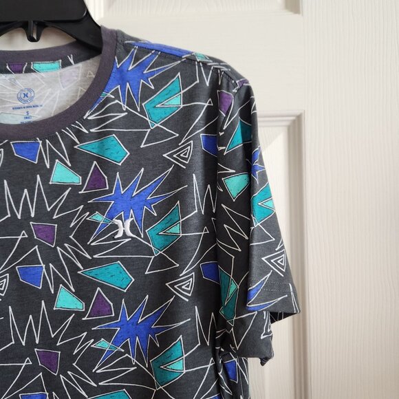 Hurley Mens Slater AOP T-Shirt Size Small 80's Theme Geometric Design, Gray - Picture 6 of 8
